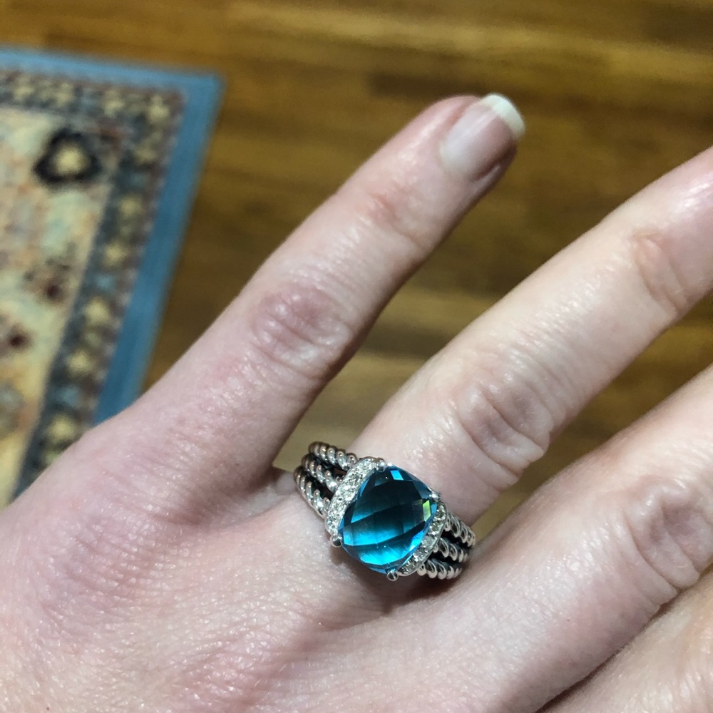 Authenticated David Yurman Blue Topaz Diamond Ring
